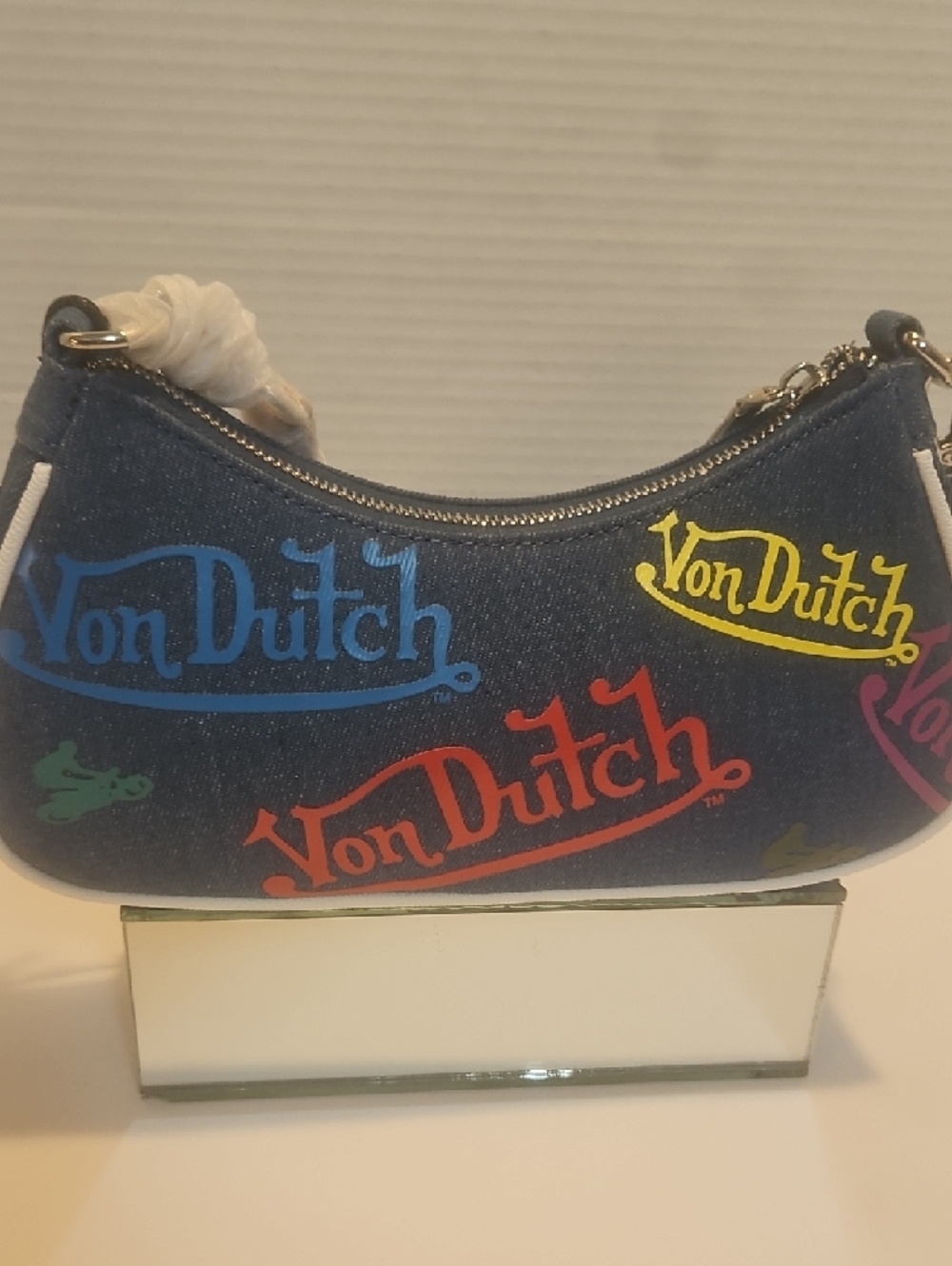 Von Dutch Denim Mini Shoulder Bag with Multicolor Logo Accents - Picture 3 of 9